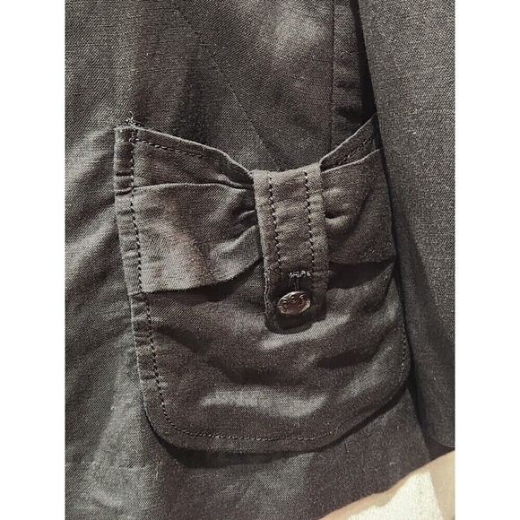 LARRY Levine Black Linen Blend Button Front Peter Pan Collar Blazer Jacket, M - Picture 4 of 9